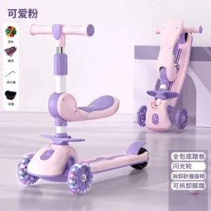 Foldable 3-Wheel Kids Scooter with Seat & Light-Up Wheels