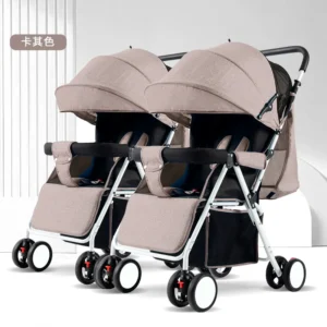 Side-by-Side Double Baby Stroller with Dual Canopies