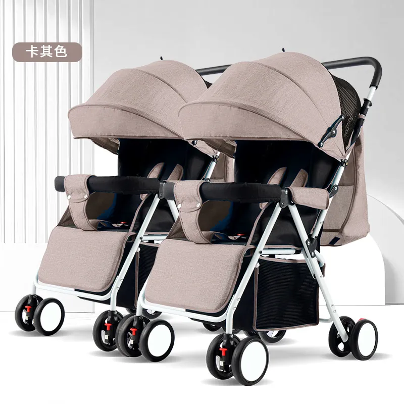 Side-by-Side Double Baby Stroller with Dual Canopies