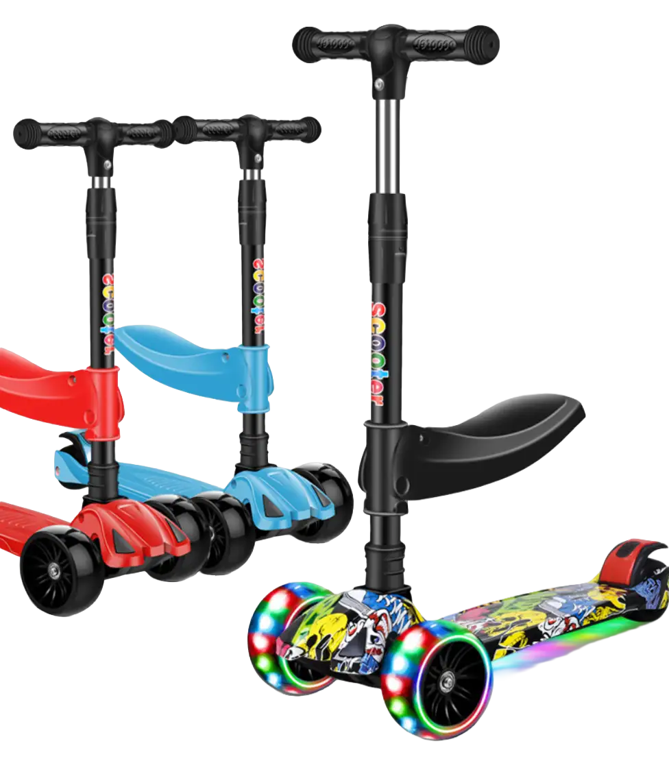 2 in 1 Kids Scooter with Seat Wholesale | 3 Wheel LED Toddler Scooter