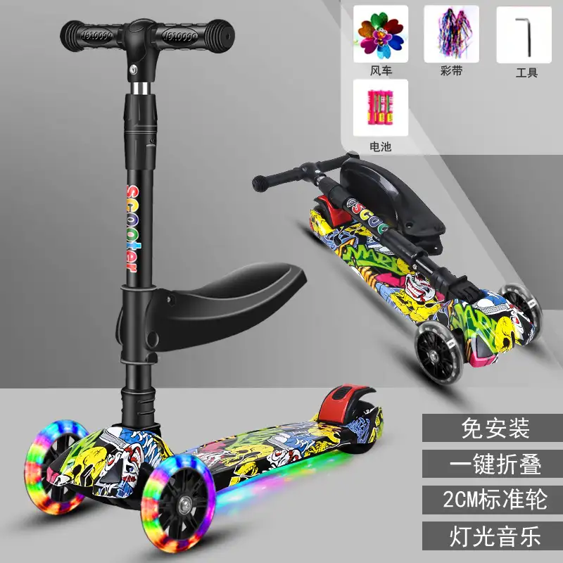 2 in 1 Kids Scooter with Seat Wholesale | 3 Wheel LED Toddler Scooter - Image 4