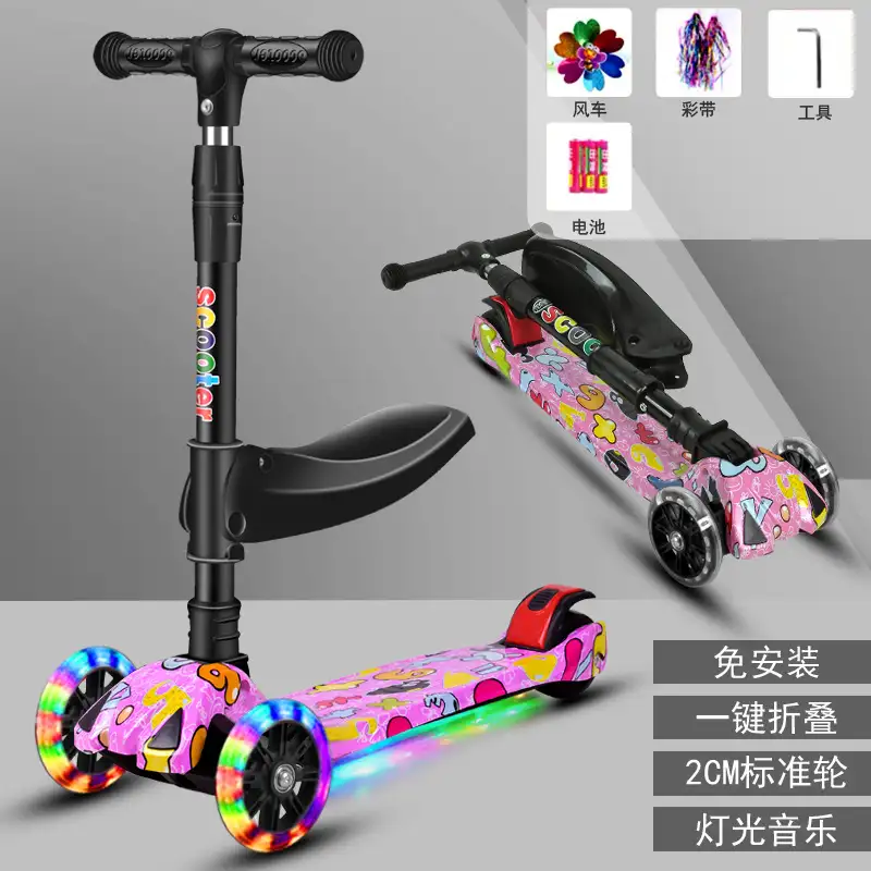 2 in 1 Kids Scooter with Seat Wholesale | 3 Wheel LED Toddler Scooter - Image 3
